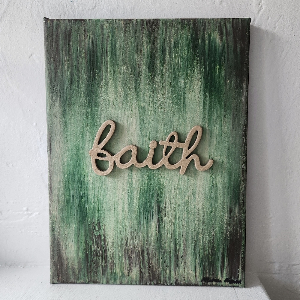"Faith" original art canvas abstract painting green beige wall decor